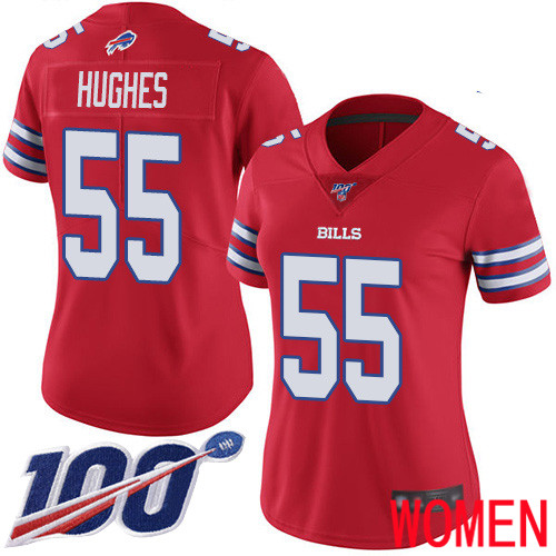 Women Buffalo Bills #55 Jerry Hughes Limited Red Rush Vapor Untouchable 100th Season NFL Jersey